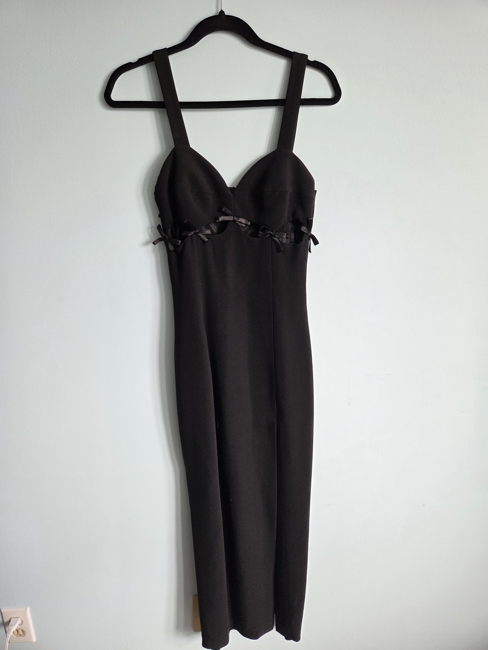 Vintage Black Bodycon Dress with Bow Trim